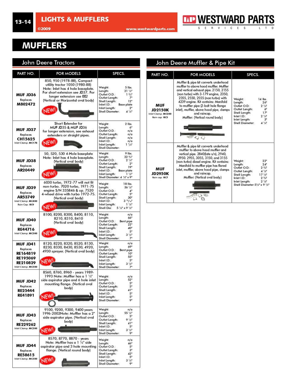 John Deere Tractor Muffler  MUFJD40