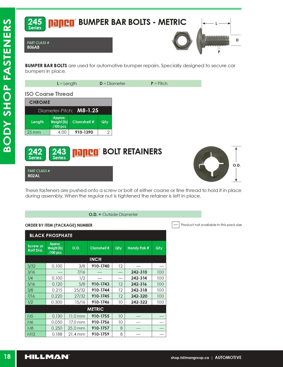 5/16" Bare Bolt Retainer 100 Pc.   242-316