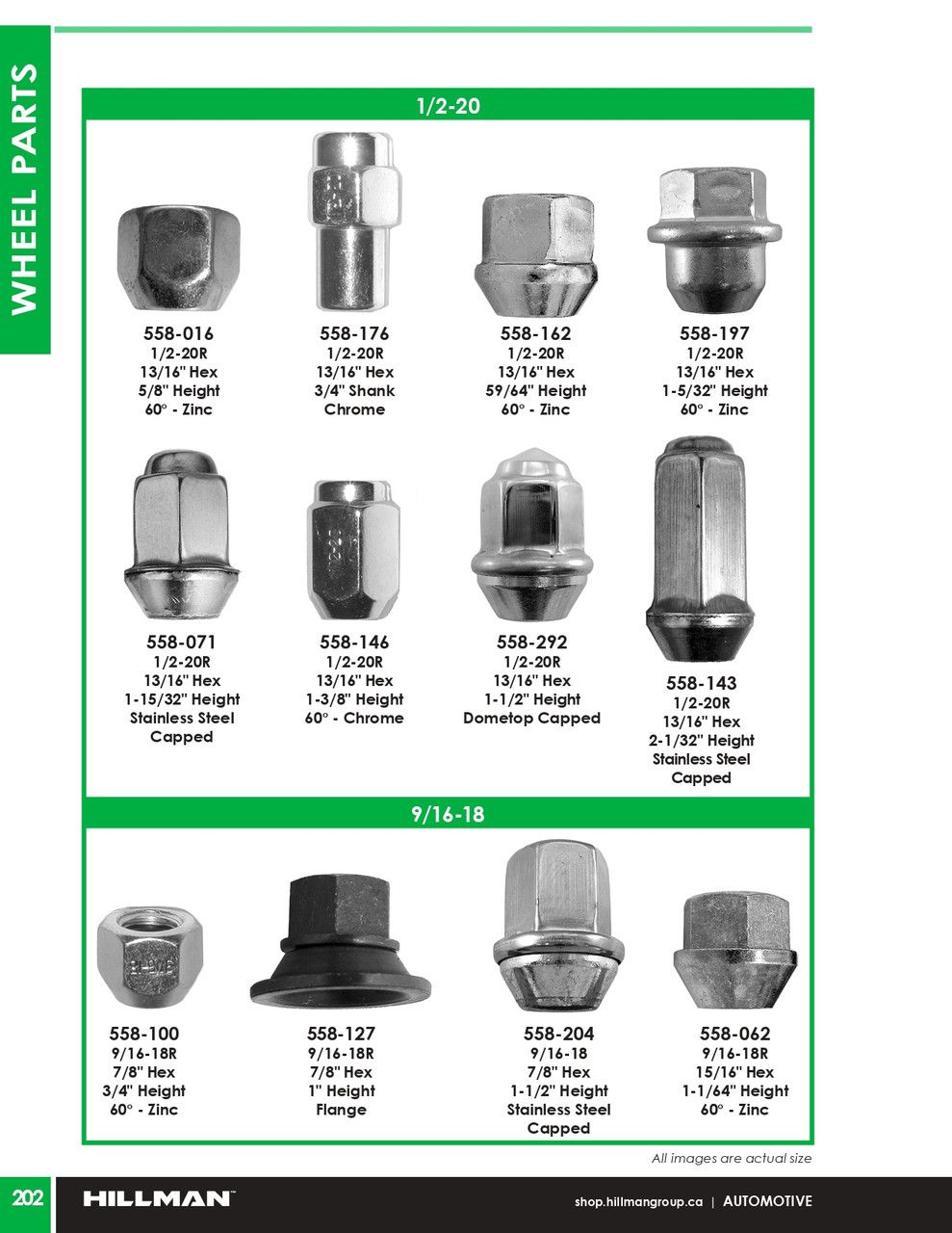 1/2"-20 Zinc Plated Standard Wheel Nut 100 Pc.   558-016B