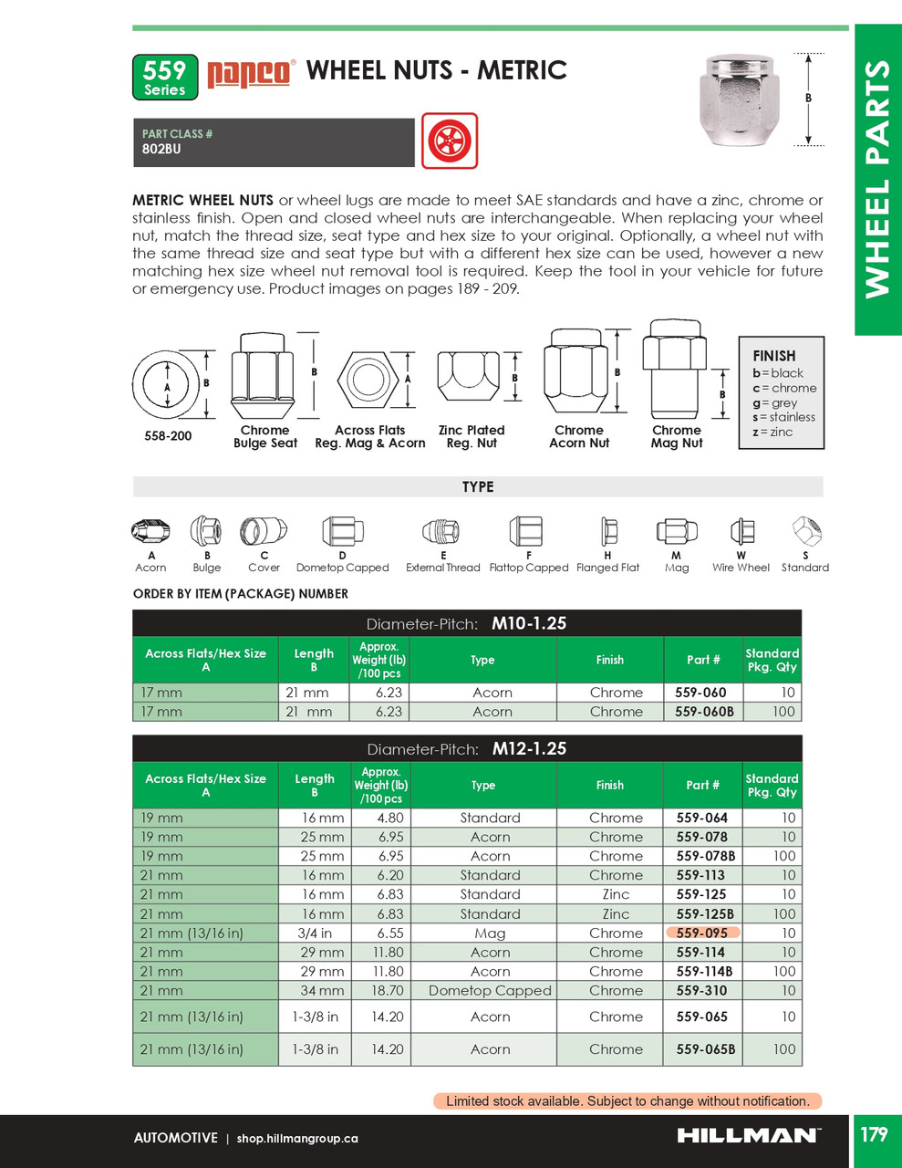 M12-1.25 Chrome Standard Wheel Nut 10 Pc.   559-113