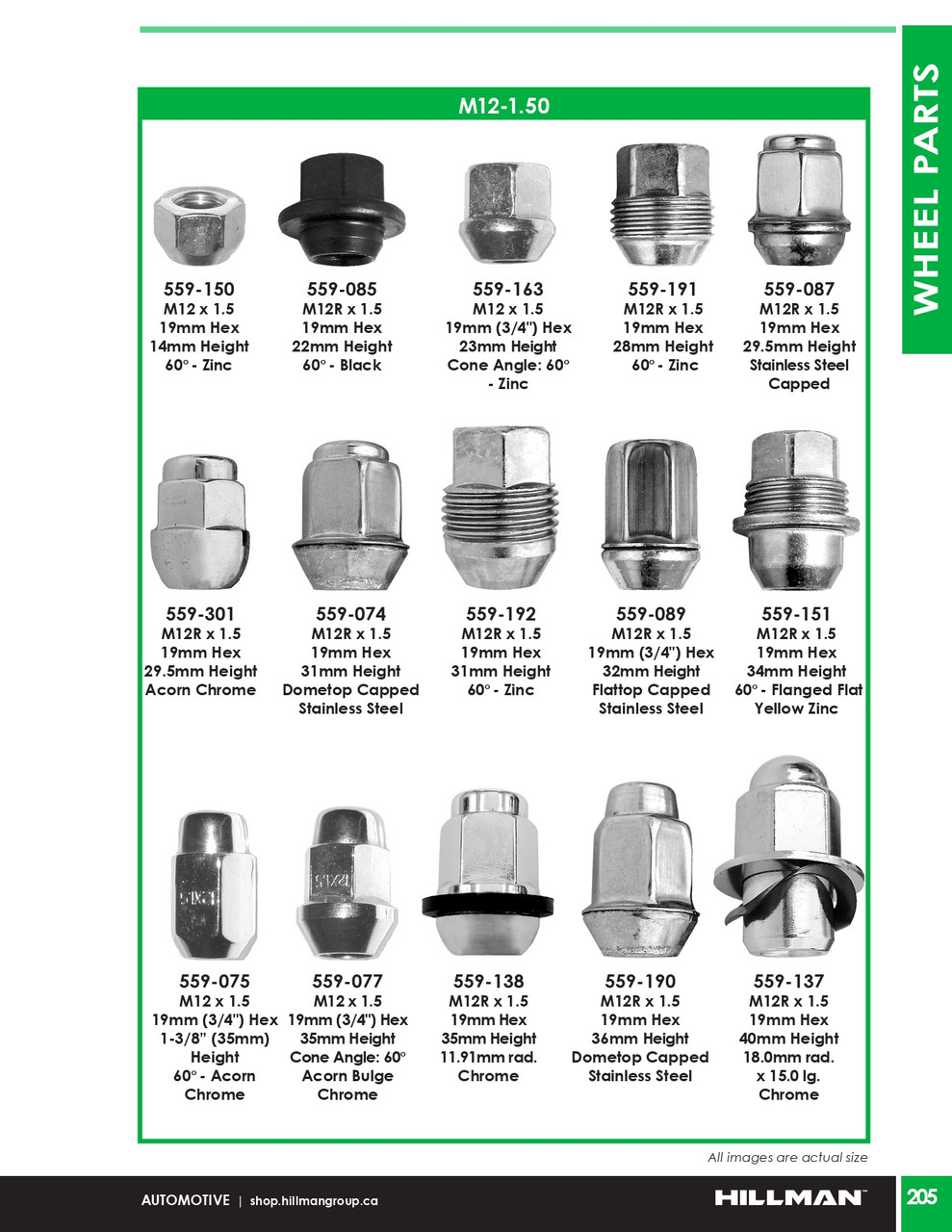 M12-1.5 Chrome Acorn Bulge Wheel Nut 10 Pc.   559-301