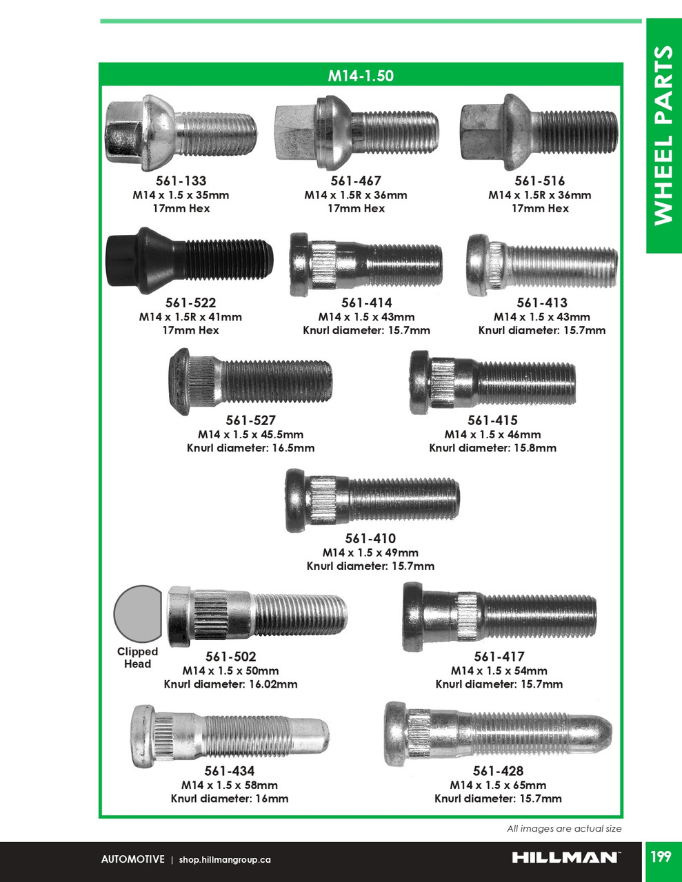 M14-1.5 x 45.5mm Bare Type 1 Wheel Bolt 10 Pc.   561-527