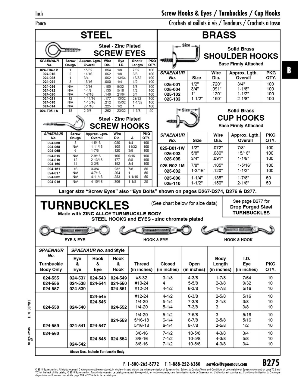 Screw Hook Round End 2-9/16" O/A Lgth 7/8" Thread Lgth 9/16" Hook Opening .160" Wire Ga. Steel Zinc Clear Plated   024-015