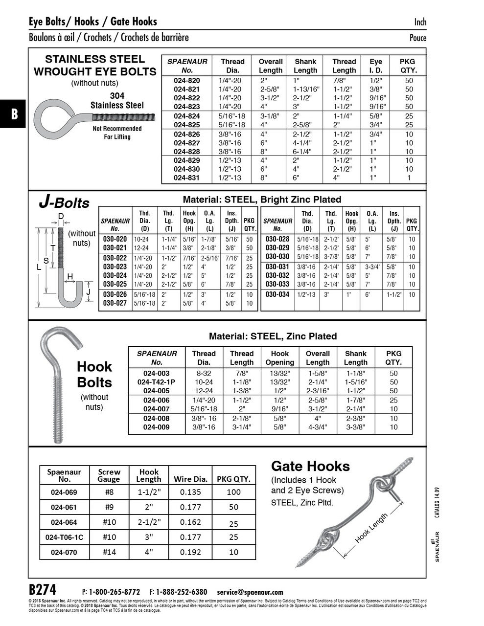 Gate Hook & (2) Eyes 3" Hook Length .177" Wire Dia. Steel Zinc Plated   024-T06-1C