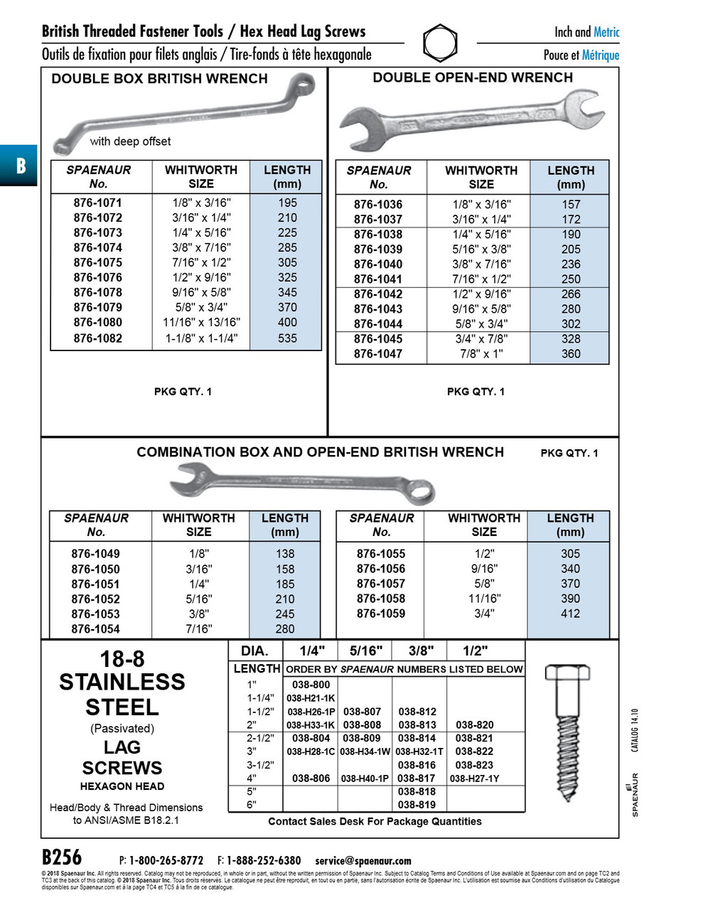 Hex Head Lag Screw 3/8" X 2" 18-8 Stainless Steel Ansi B18.2.1   038-813