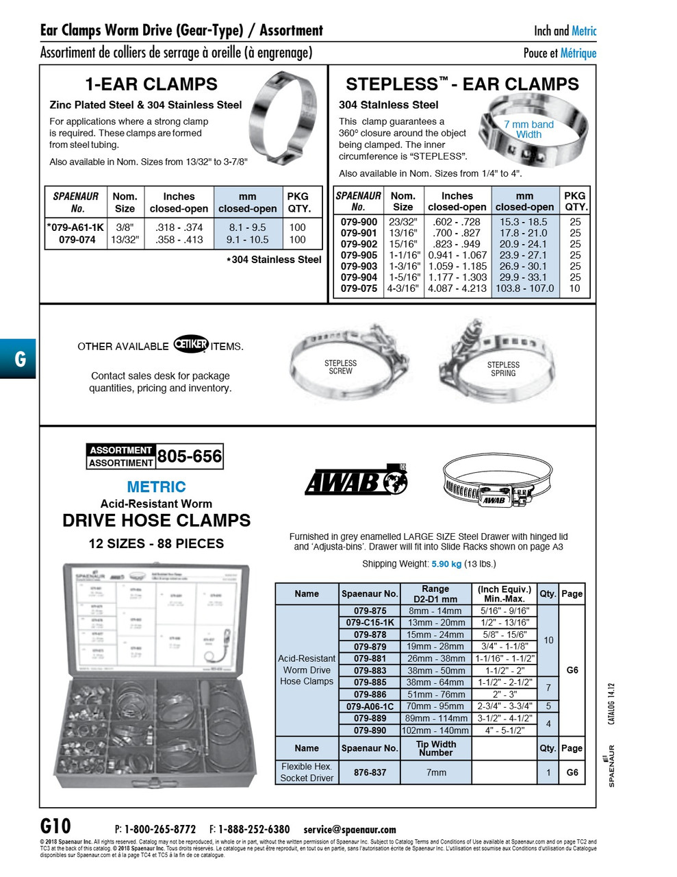 1-Ear Hose Clamp 3/8" Nom. Size (8.1Mm-9.5Mm) 304 Stainless Steel   079-A61-1K