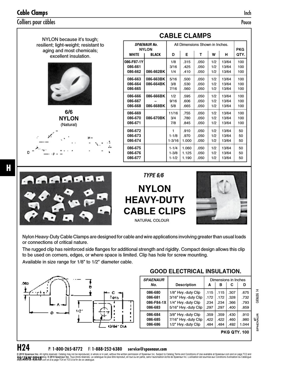 Heavy Duty Cable Clip For 3/8" Dia Cable Nylon 6/6 Natural   086-684