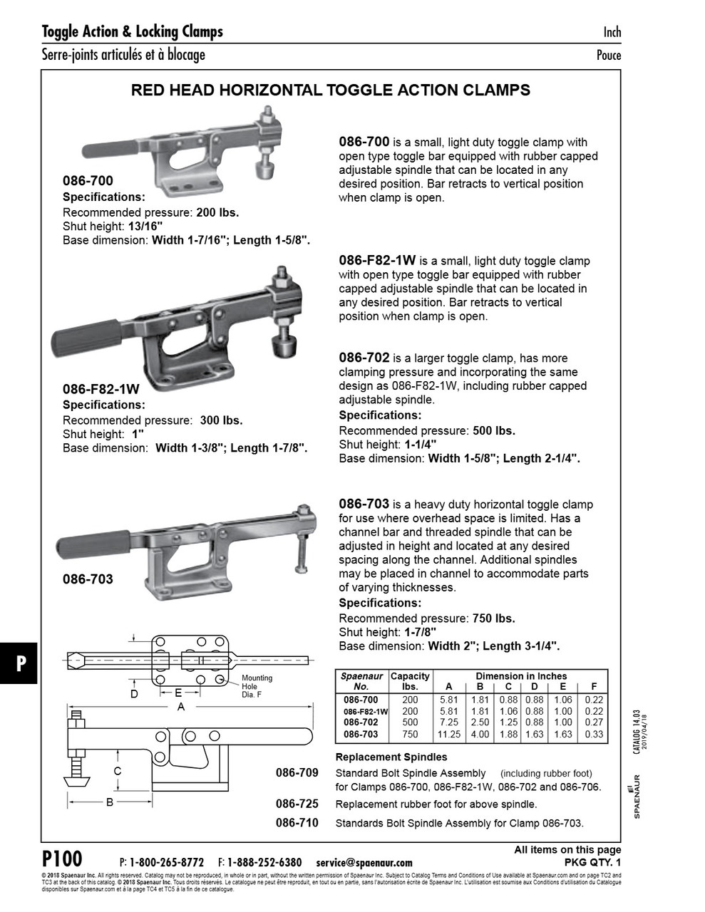 Red Head Horizontal Toggle Clamp 5.81" O/A Lgth 300 Lbs. Capacity Malleable Iron Base Finish Zinc Plate   086-F82-1W