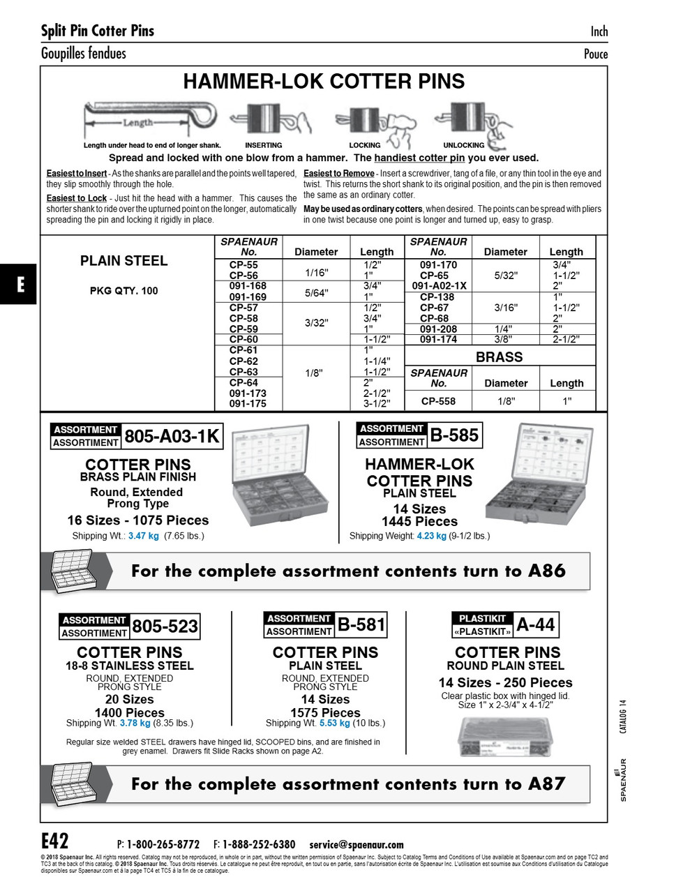 Hammer-Lok Cotter Pins 1/4" Dia X 2" Long Steel Plain   091-208