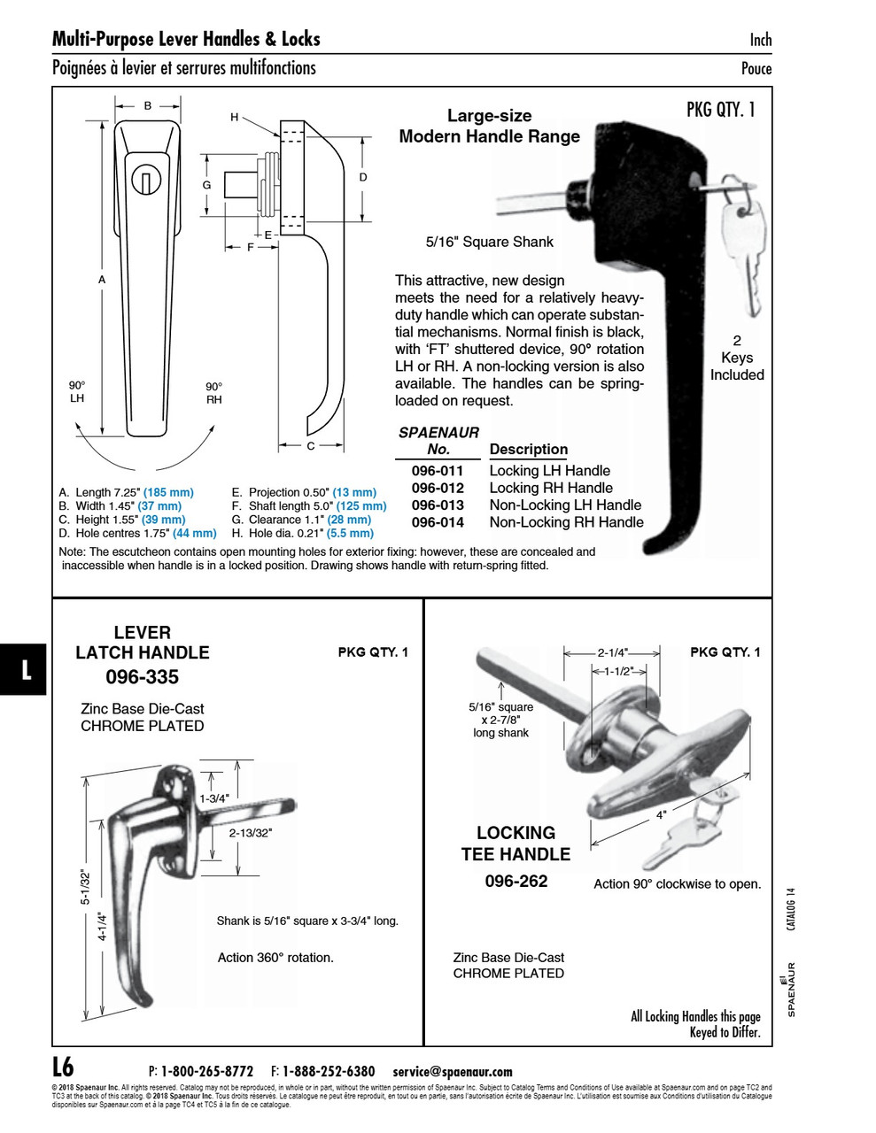 Non-Locking Handle 90 Degree Left Hand Rotation 7.25" Handle Lgth X 1.75" C. To C. Die Cast Black Finish   096-013