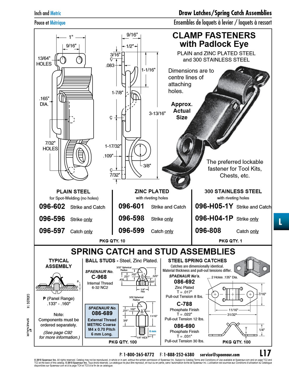 Clamp Fastener Catch And Strike With Rivet Holes 10/Pk 3 13/16" Overall Steel Zinc Plated (096-599 Catch & 096-598 Strike)   096-601