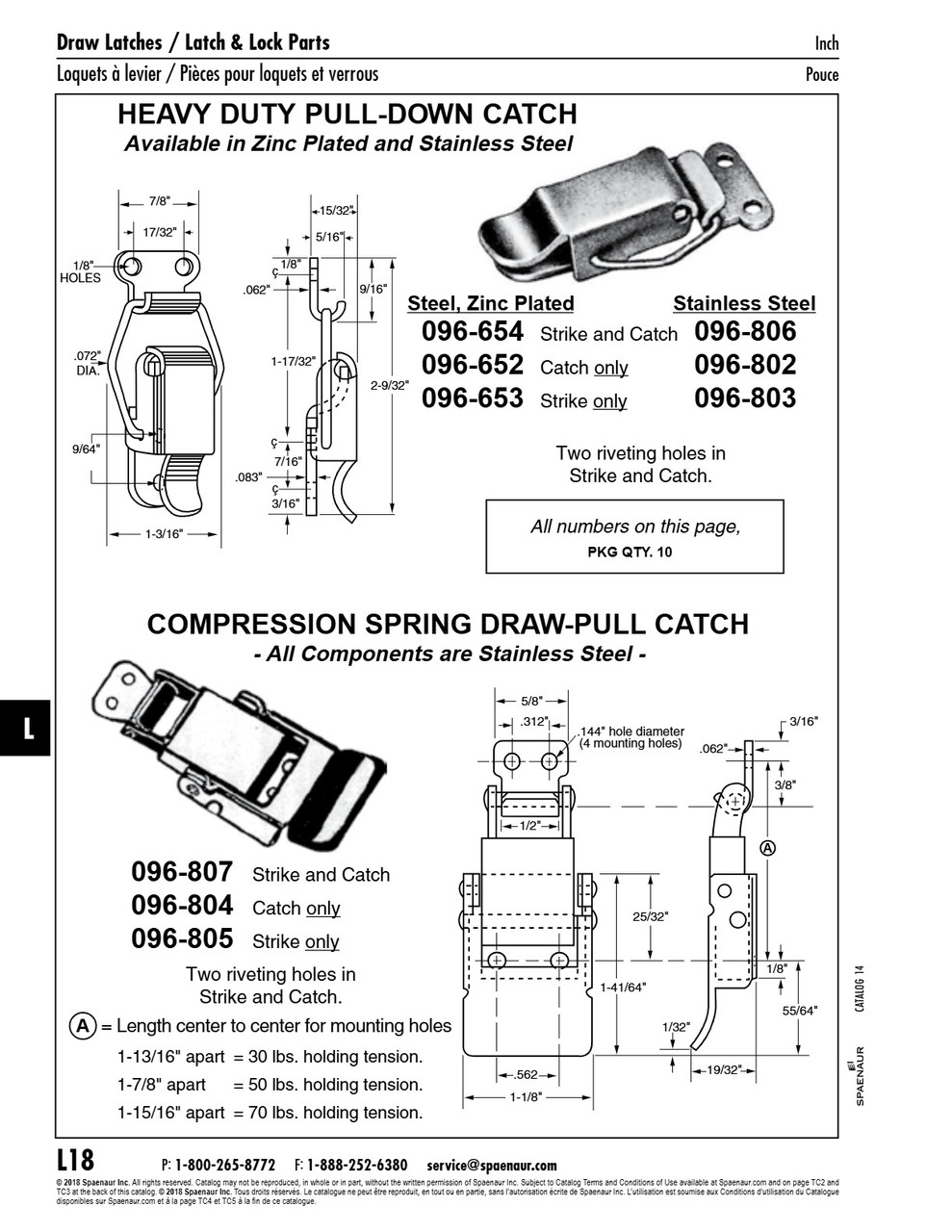 Pull-Down Catch & Strike 10/Pk W/Riveting Holes Stainless Steel Not Plated (096-802 + 096-803)   096-806