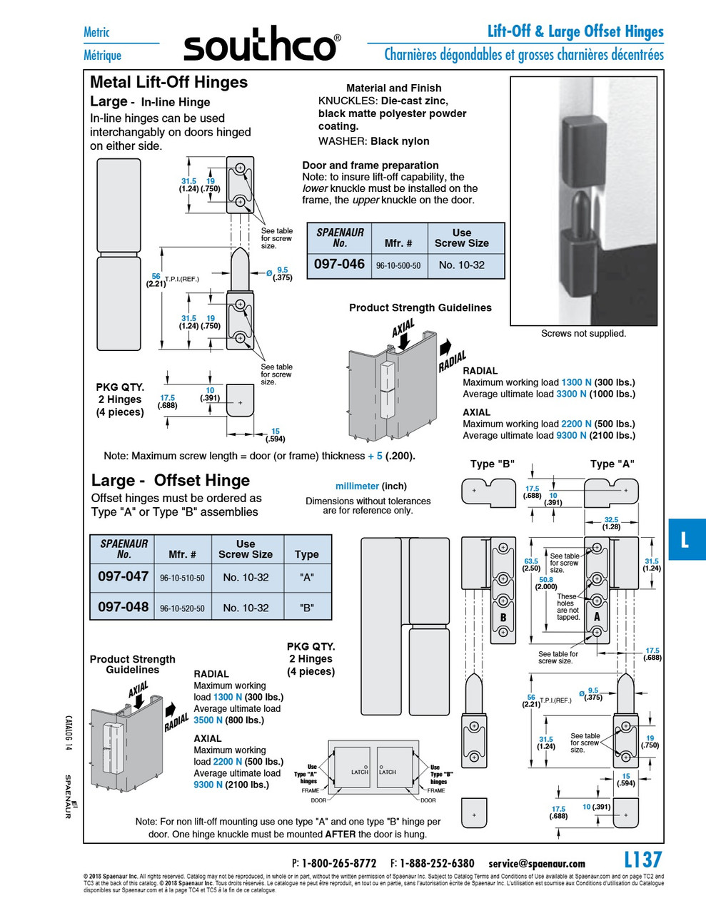 Large Lift-Off Hinge Offset Type A .688 X 2.50" Die Cast Zinc Black Matte Powder Coat   097-047