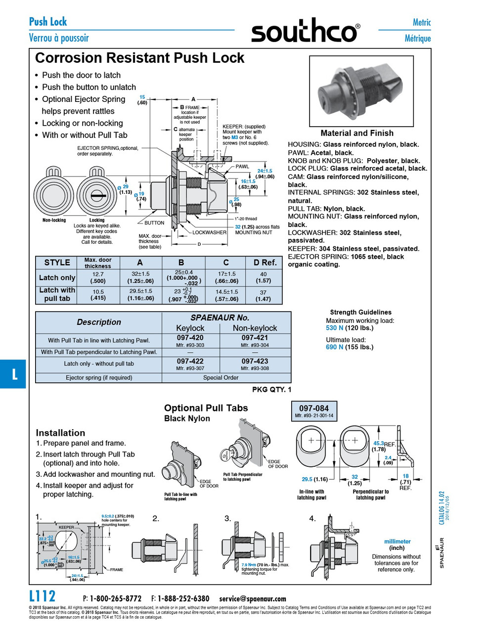 In-Line Pull Tab For Push-To-Close Latch 1.78" Long X 1.25" Wide Nylon Black   097-084