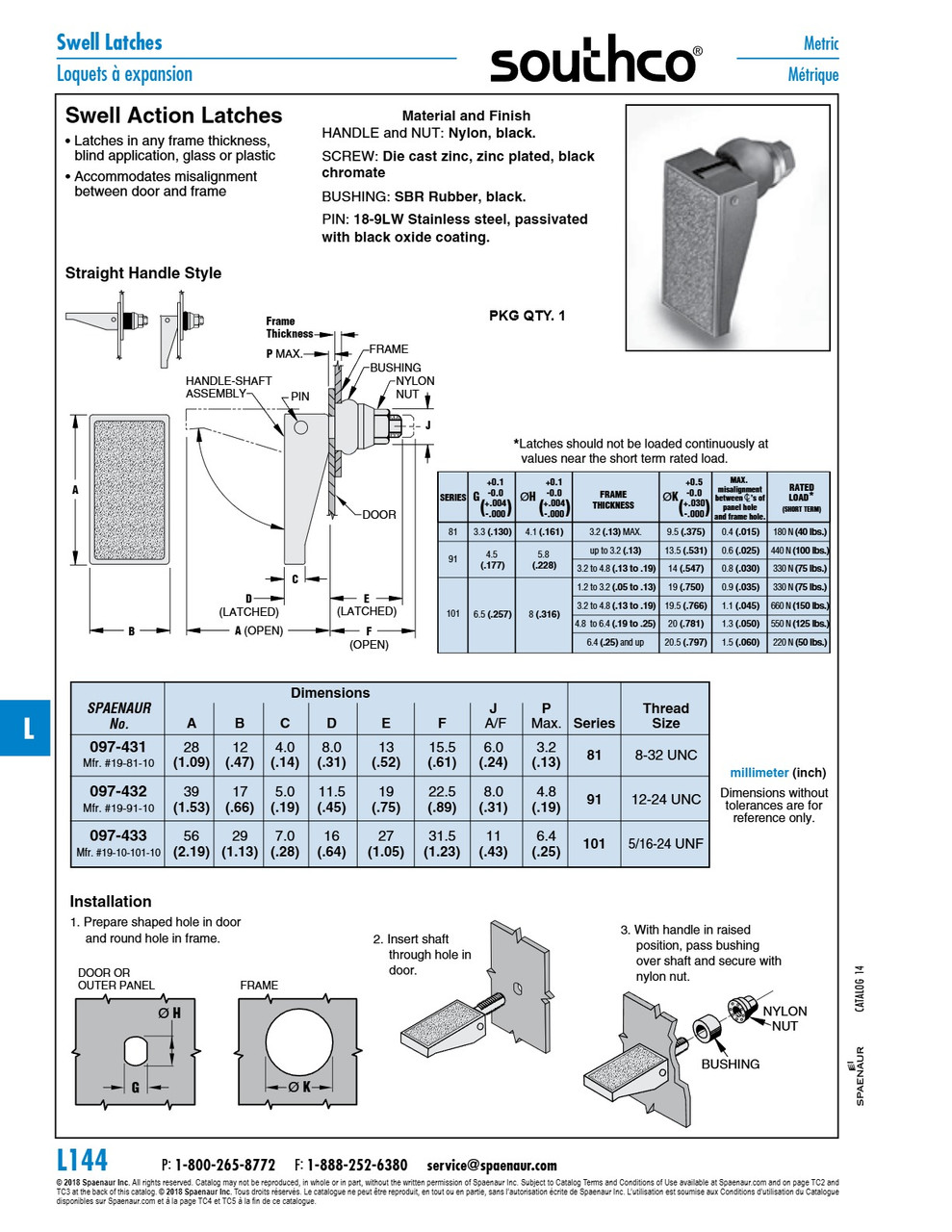 Series 81 Swell Latch Handle Style 1.09" X .47" Nylon Black   097-431