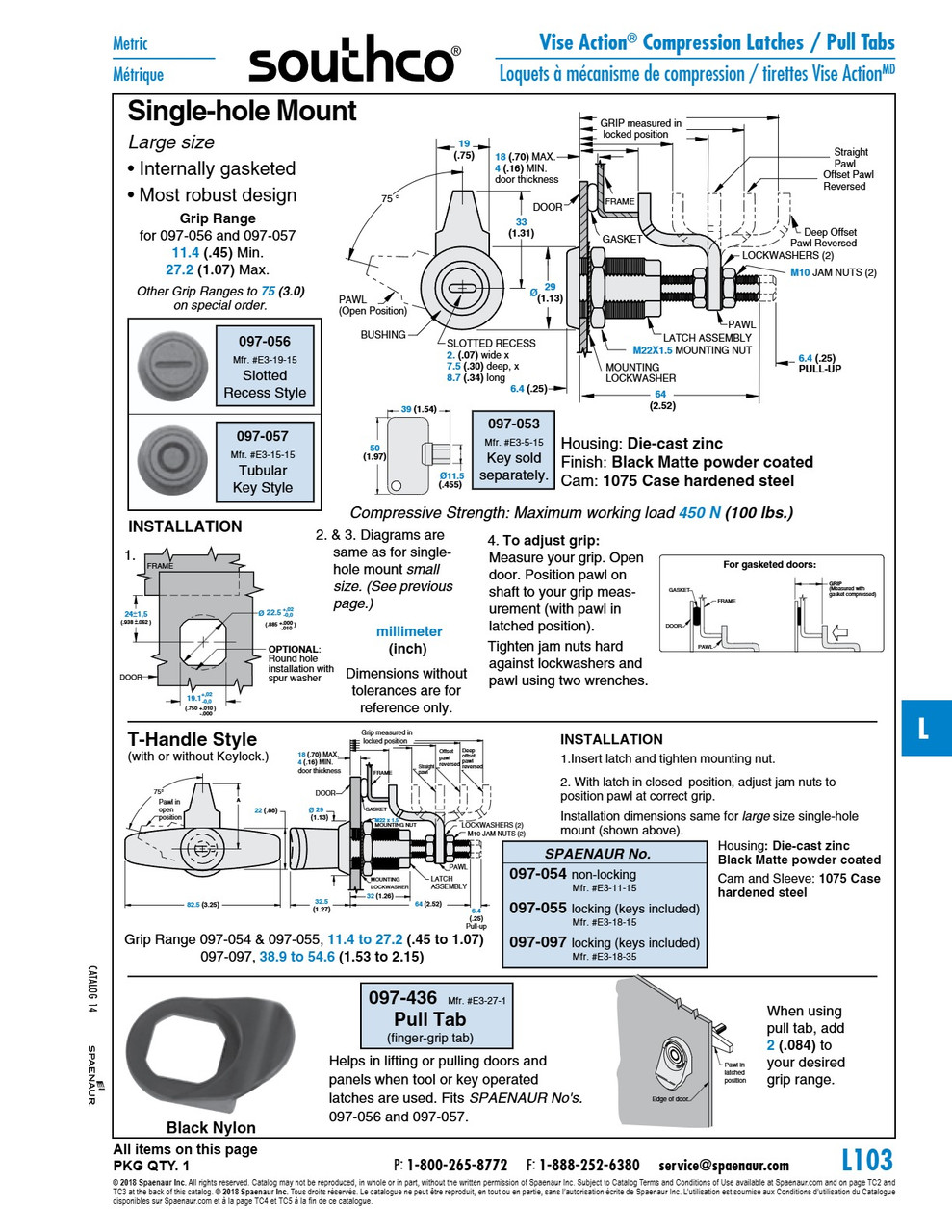 Pull Tab In Line & Perpendicular For Compression Latche (Large Style 1.25" Wide X 1.75" Long X .75" Hole Nylon Black   097-436