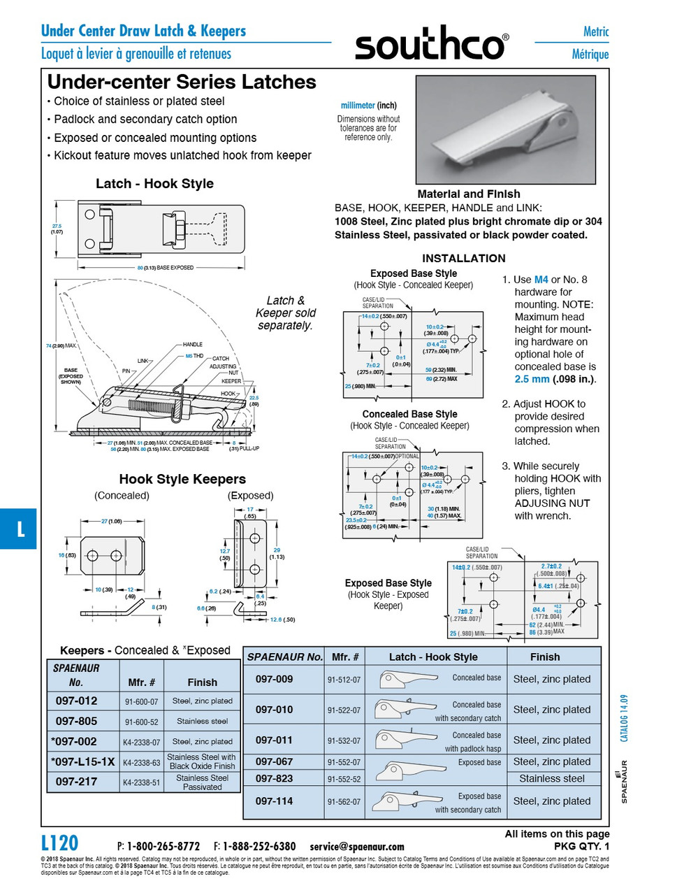 Hook Style Keeper (Concealed) For Vantage Downunder Latch .63" X 1.06" 304 Stainless Steel Passivated   097-805