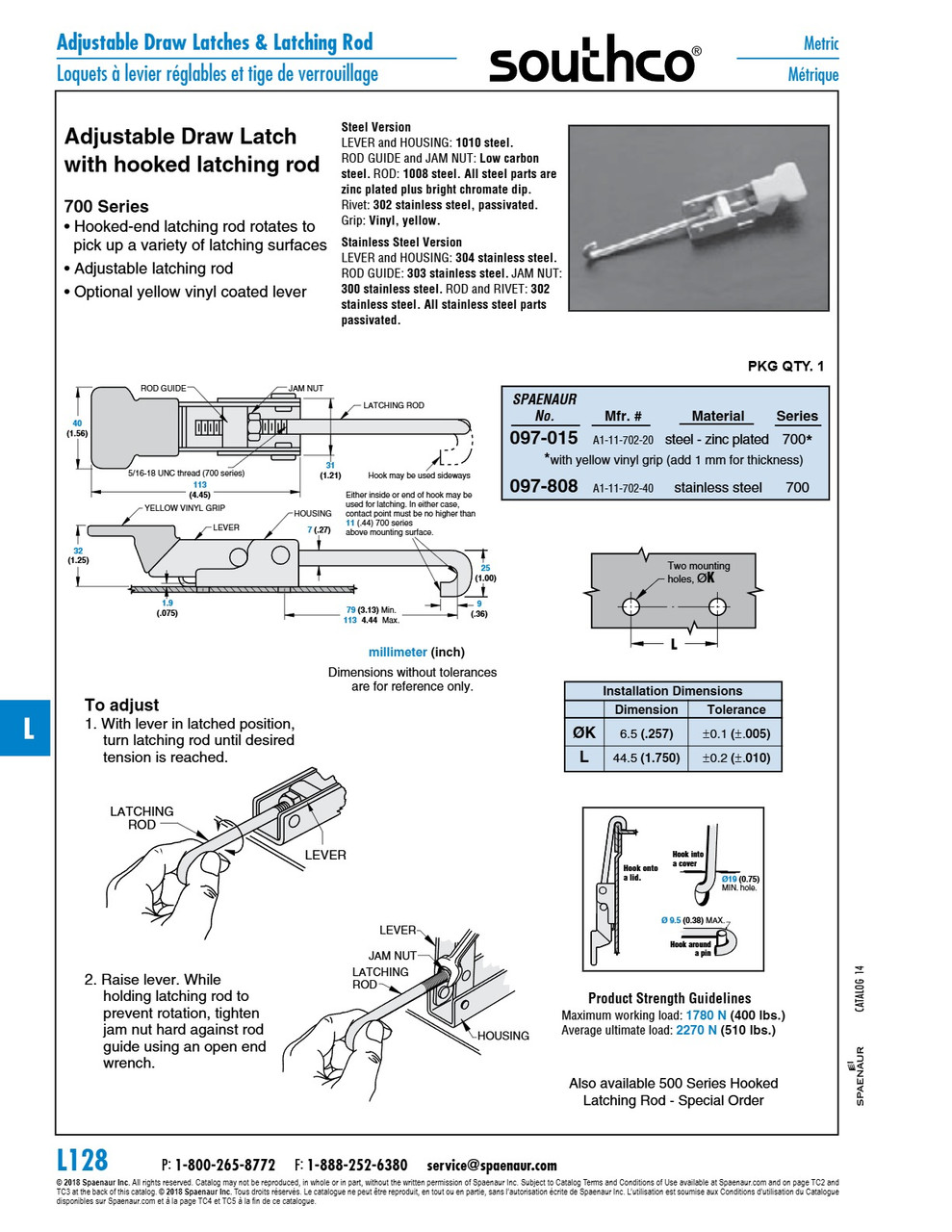 700 Series Adjustable Draw Latch With Hooked Latching Rod 1.56" X 4.45" Stainless Steel Passivated   097-808
