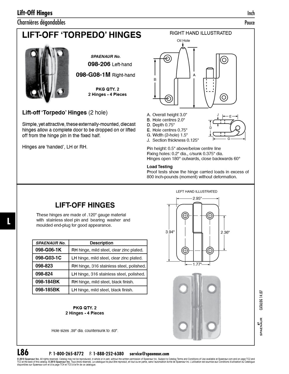 Right Lift-Off Hinges 100Mm O/A Ht X 75Mm Width Mild Steel Clear Zinc Plated   098-G06-1K