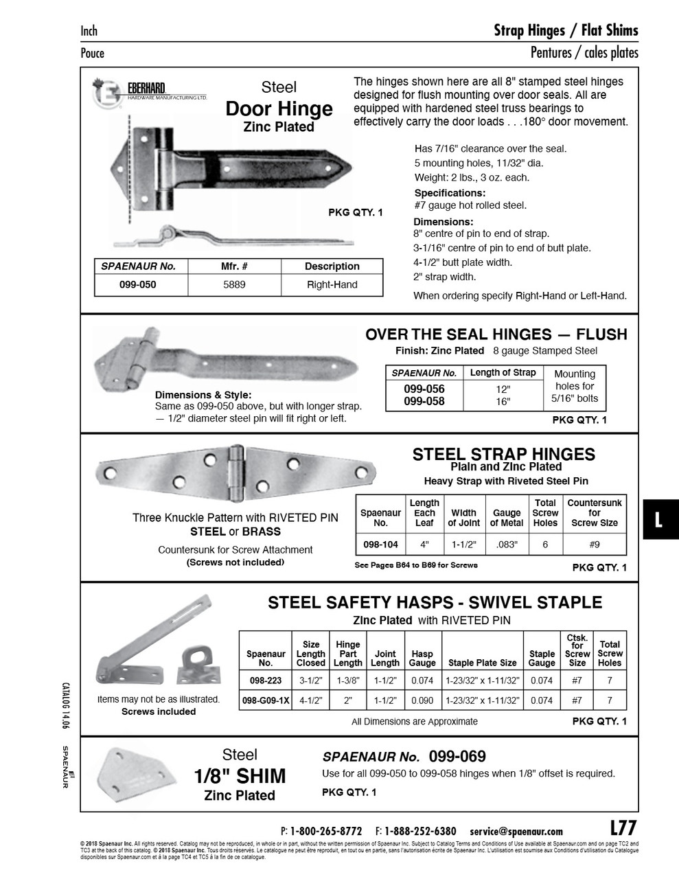 Door Hinge For Flush Mounting 8" Center Of Pin To End Of Strap Stamped Steel Zinc Plated   099-050