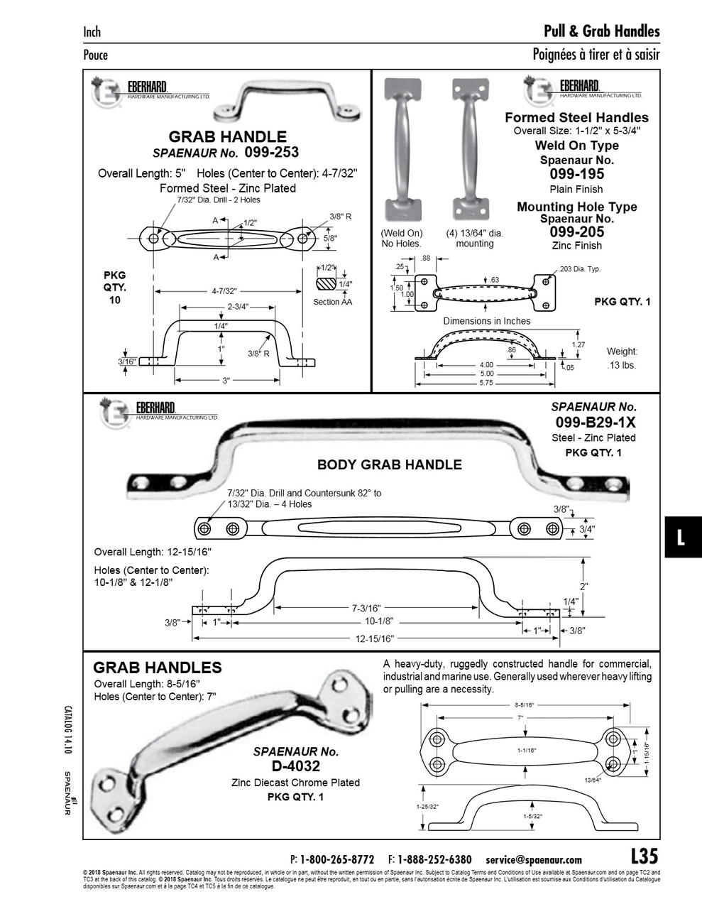 Pull Handle W/Mounting Holes 1-1/2" X 5-3/4" Steel Zinc Plated   099-B33-1P