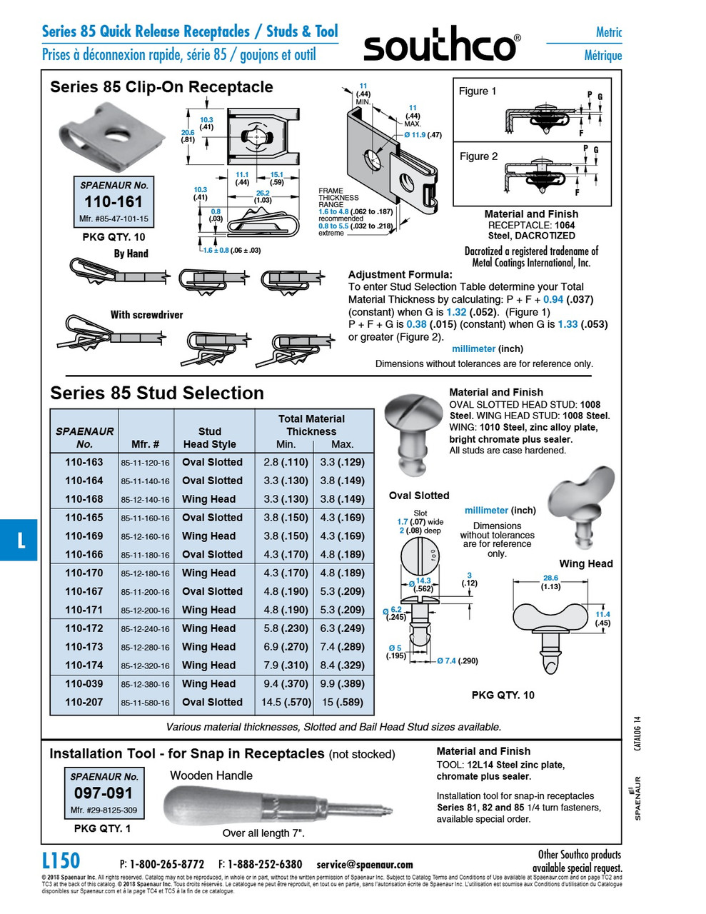 Oval Slotted 1/4 Turn Stud Grip Range .170-.189" .562" Head Od Steel Zinc Alloy Chromate   110-166
