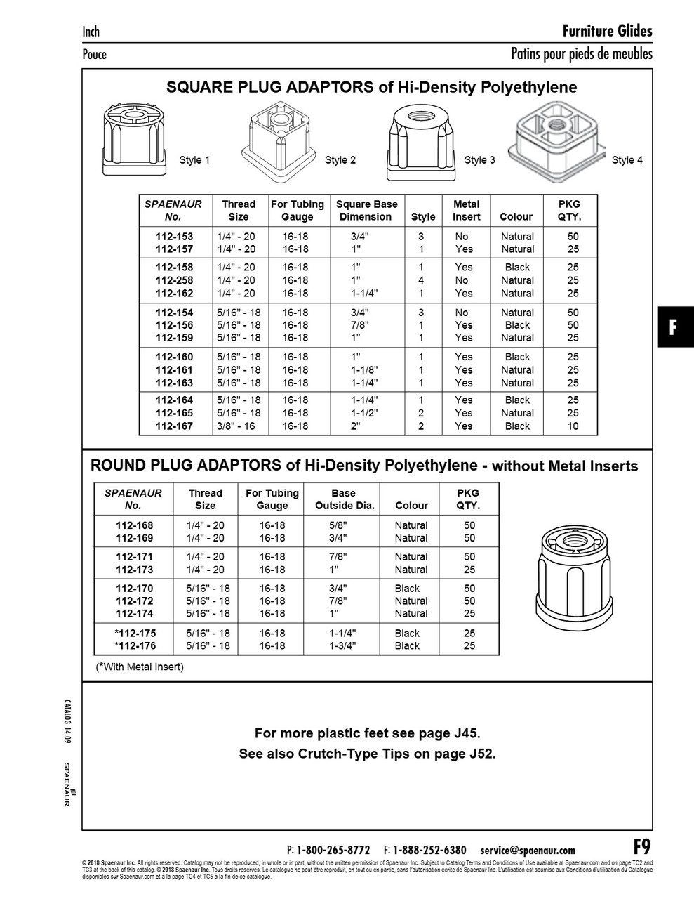 Plug Glide For 16/18 Ga. Round Tube 1" X 5/16"-18 Polyethylene Natural Color   112-174