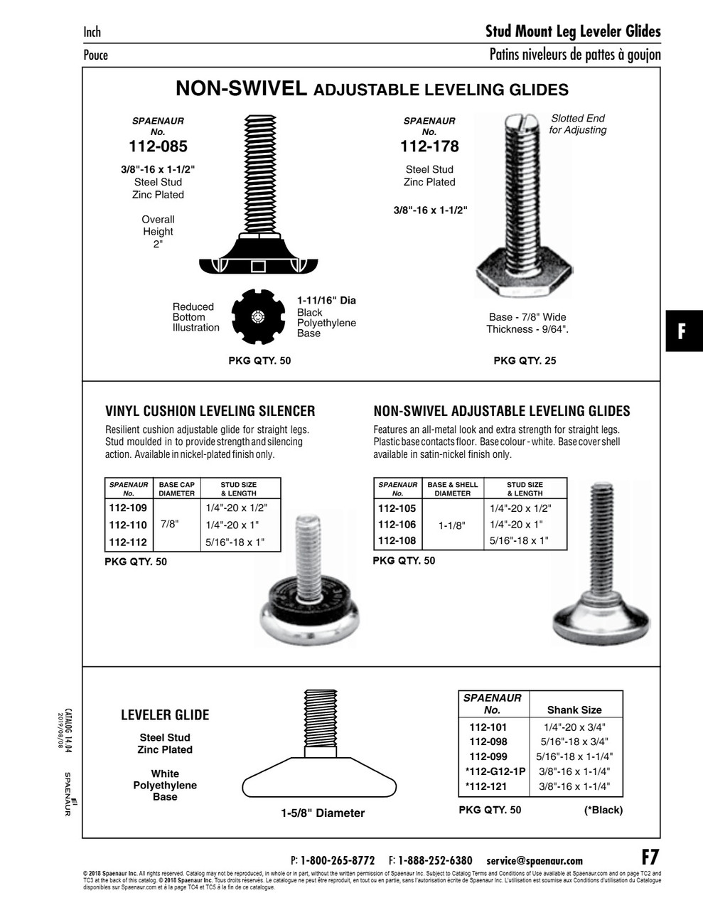 Adjustable Glide 1-5/8" Diameter 3/8"-16 X 1-1/4" Approx. Shank Steel Black Polyethylene Base   112-G12-1P