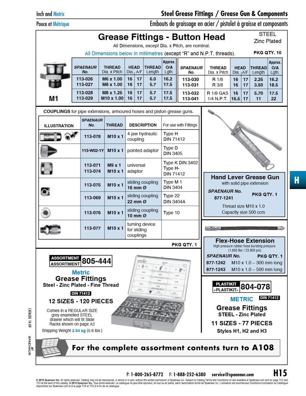 Grease Nipple M8 X 1.0 Steel Zinc Plated Button Head/M1 M8X1   113-027