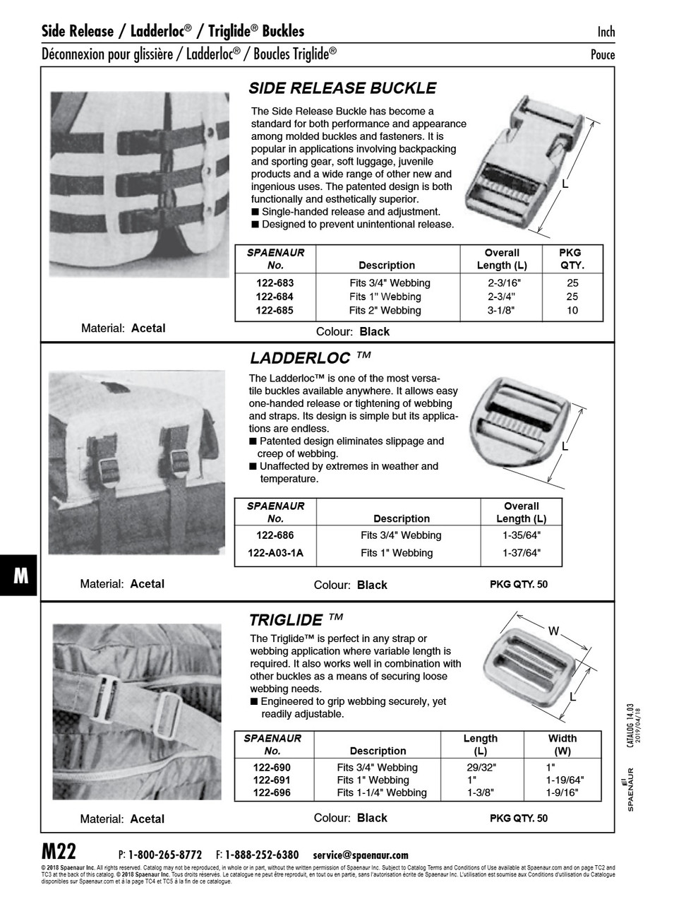 Standard Ladderloc Buckle Black 3/4" Acetal Delrin   122-686