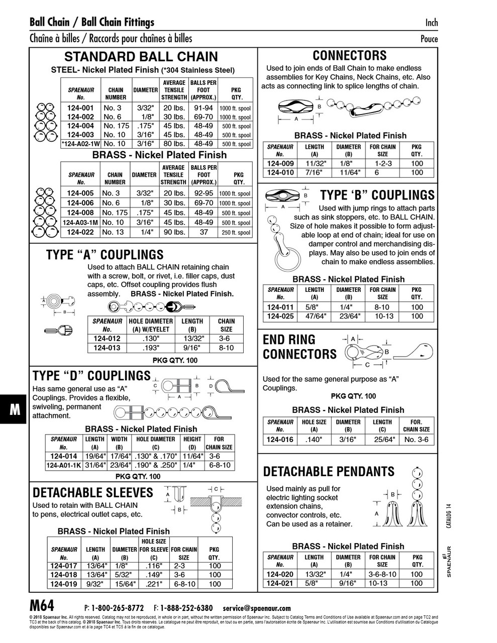 Ball Chain Coupling Type "A" For #8-#10 Chain (.193" Hole Dia.) Brass Nickel Plated   124-013