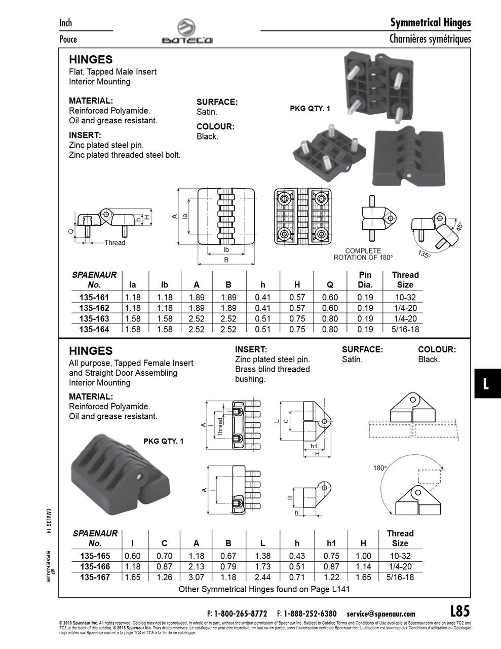 Plastic Hinge Interior Mounting Threads Tapped Male Insert 2.52" X 2.52" X .51" 5/16-18 Thread Size Thermoplastic Material Black Zinc Plated Steel Pin   135-164