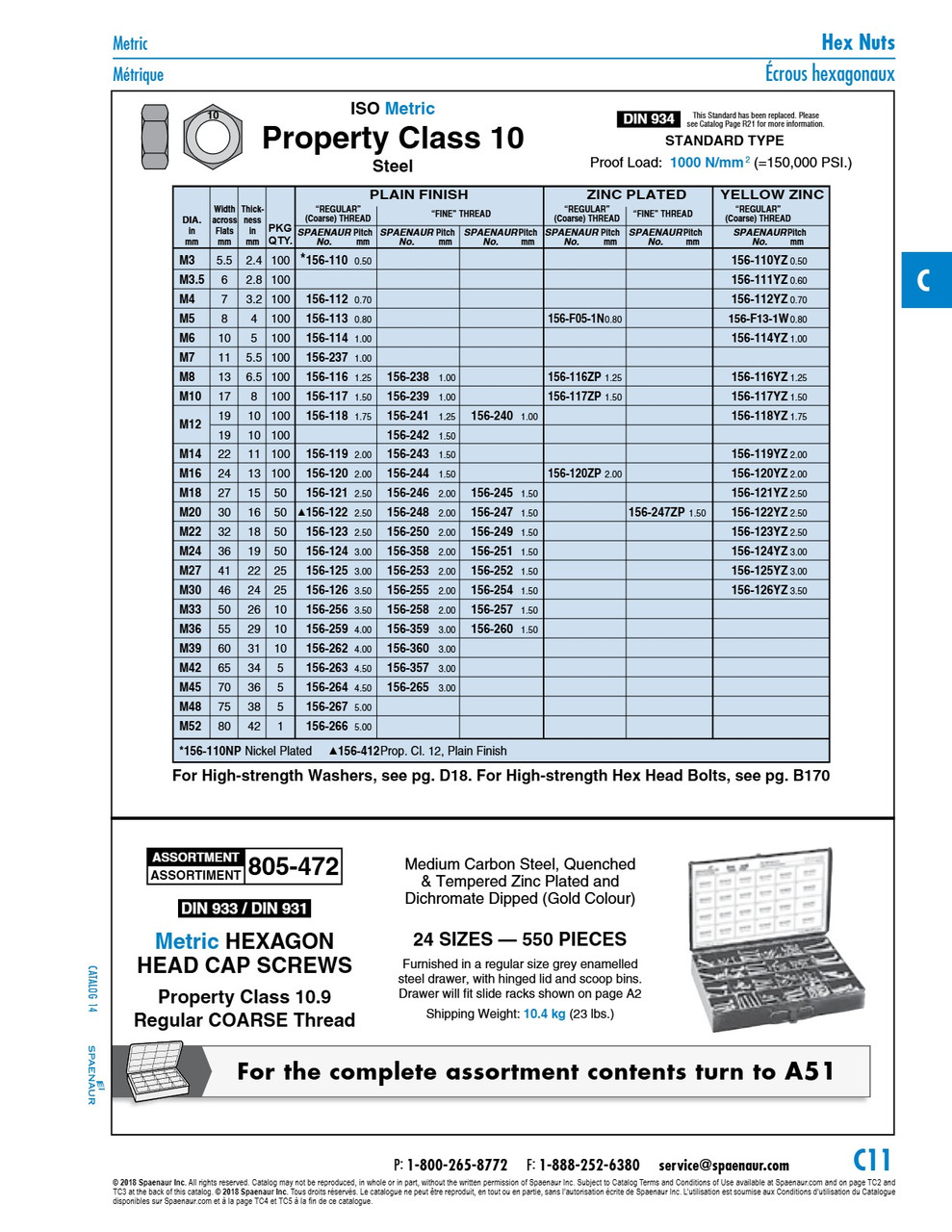 Hexagon Nut Din 934 M24 X 3.00 36Mm Waf 19Mm Th Class 10 Steel Plain Finish Din 934/10 M24   156-124