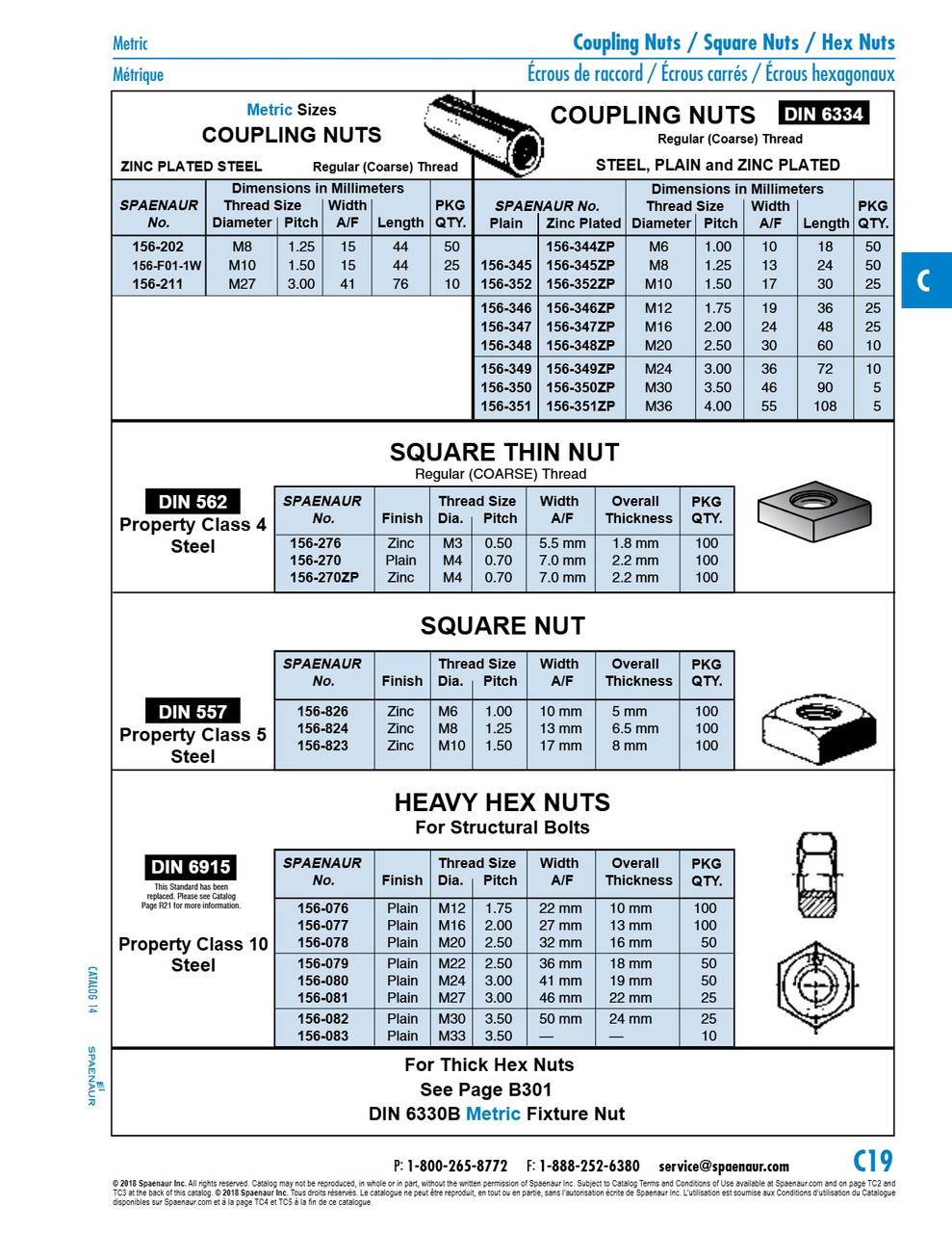 Coupling Nut M8 X 1.25 (13Mm A/F X 24Mm Lg) Steel Plain Finish Din 6334/St M8   156-345
