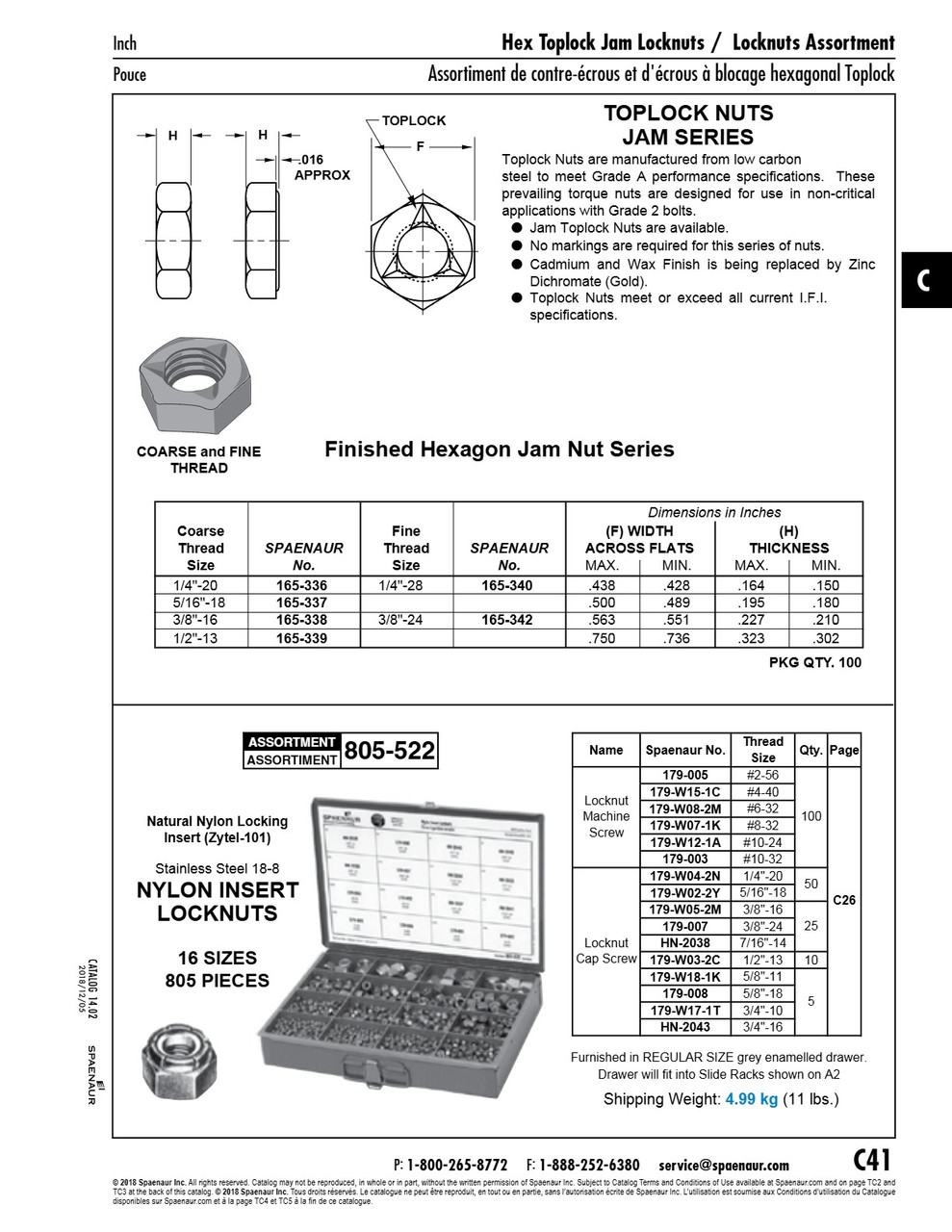 Toplock Nut Jam Series 1/4"-28 Unf Low Carbon Steel Cad Plated   165-340