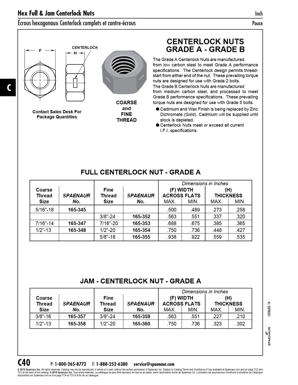 Centerlock Nut 5/16"-18 Unc Grade A Low Carbon Steel Cad Plated   165-345