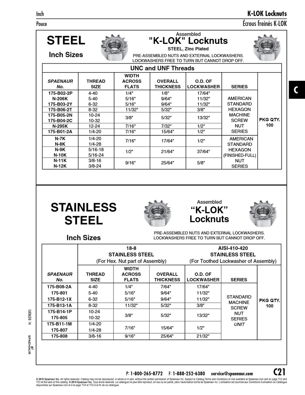 K-Lok Hex Nutw/External Tooth Lockwasher 3/8"-16 Unc (9/16" Af X 25/64"O/A Thk 18-8 Stainless Steel   175-808