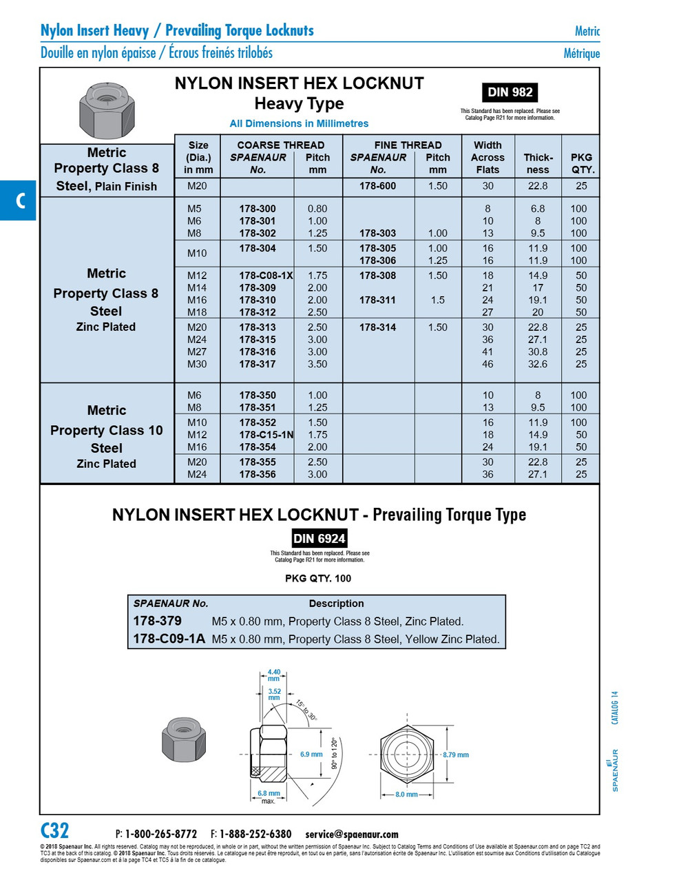 Nylon Insert Hex Locknut Din 982 M10 X 1.50 Cl 10 Steel Zinc Plated Din 982/10-Zp M10   178-352