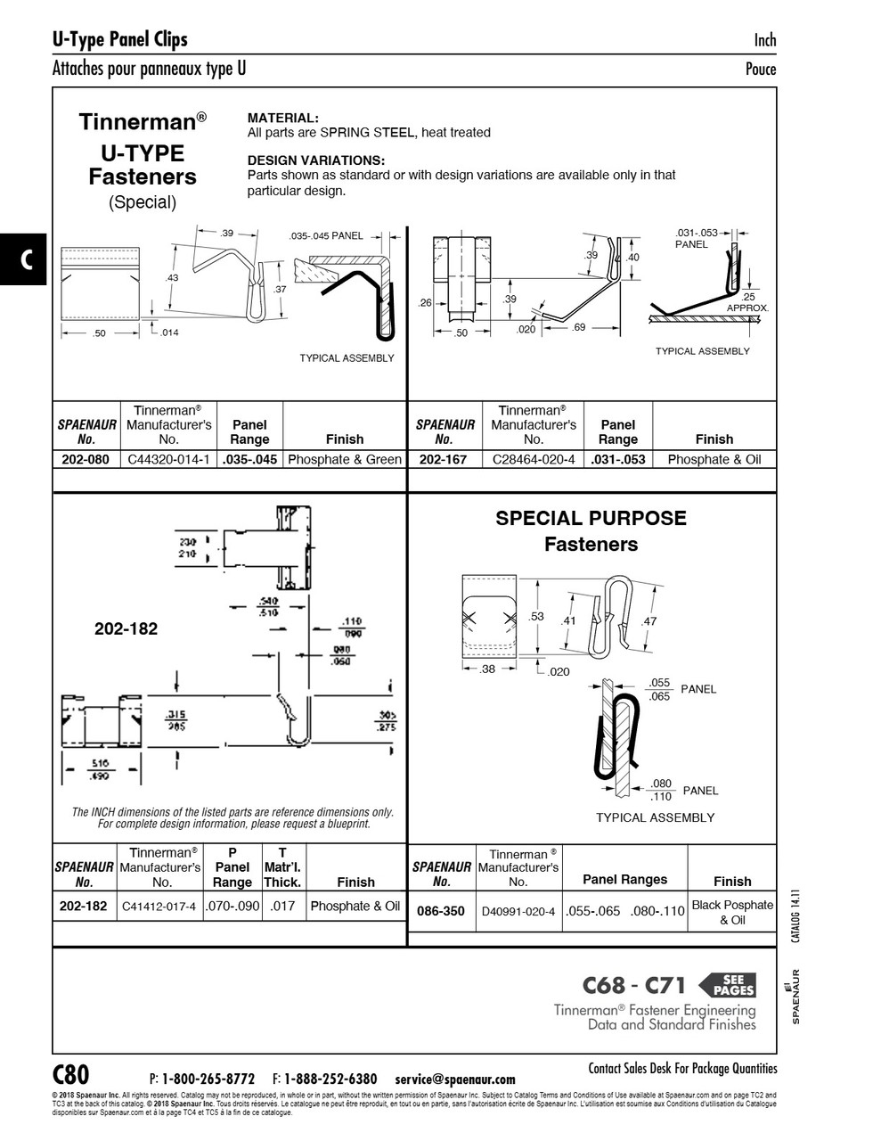 U Type Panel Clip .070 - .090 Panel Range 1/2" Wide X .290 High Spring Steel Phosphate & Oil   202-182