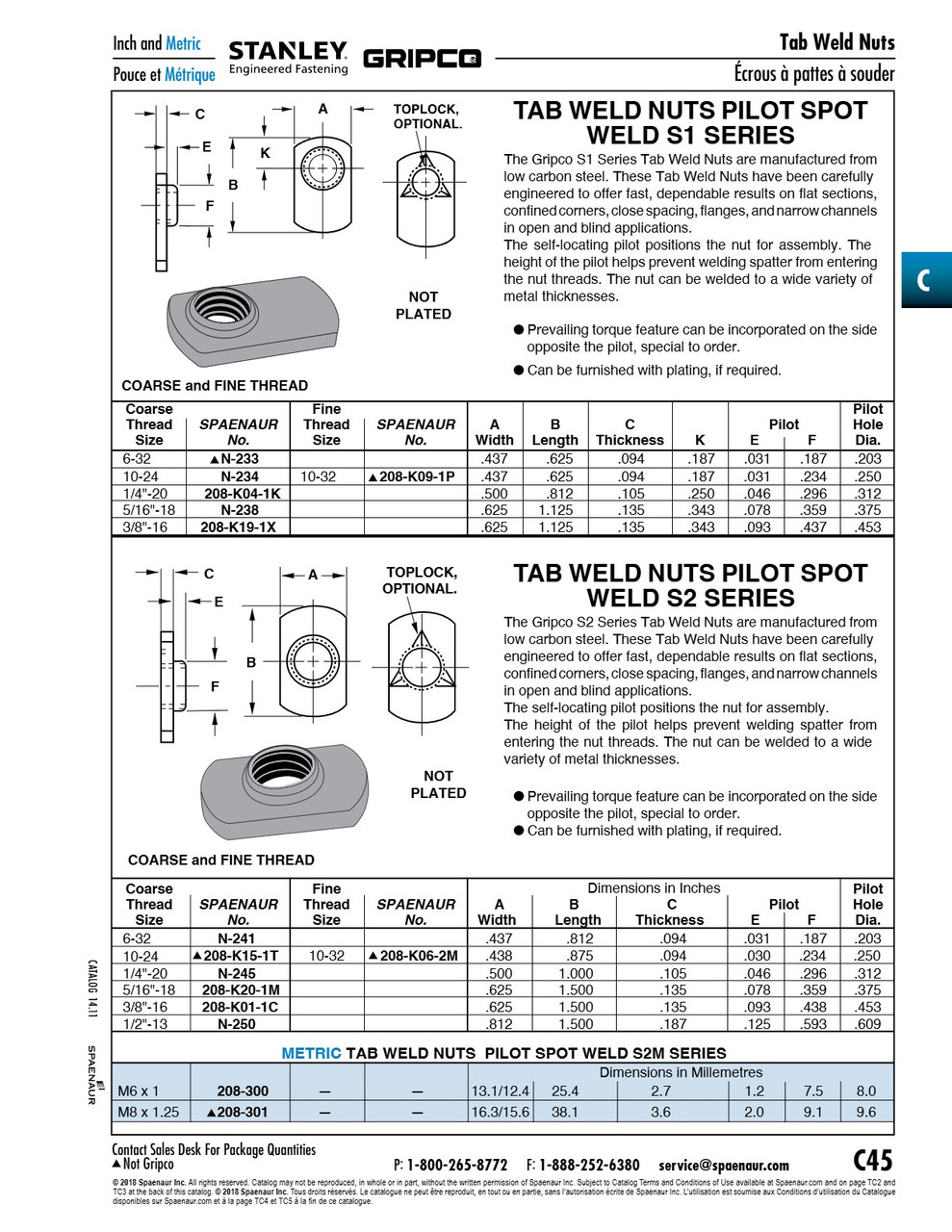 Tab Weld Nut S1 Series 1/4"-20 Unc Low Carbon Steel Plain Finish   208-K04-1K