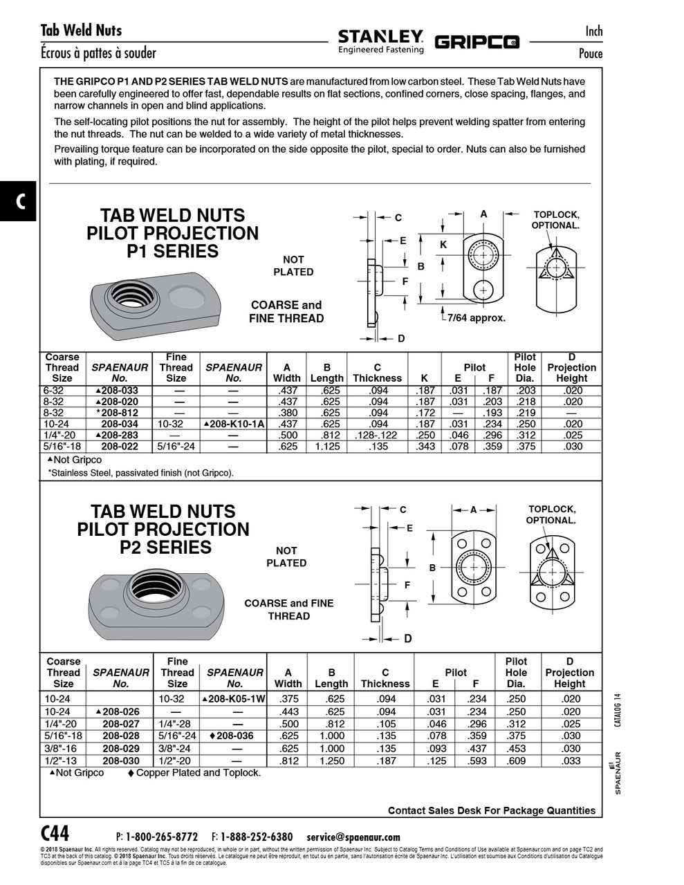 Tab Weld Nut Pn Series #8-32 Unc Low Carbon Steel   208-K23-1P