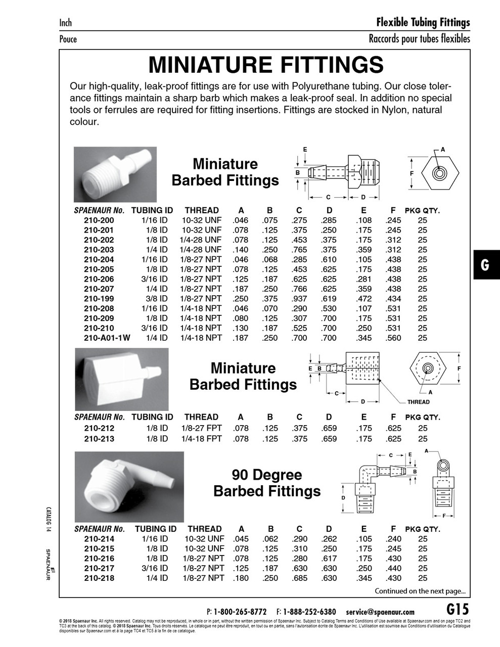 Miniature Barbed Fitting For 1/8" Tubing Id (#10-32 Unf) Nylon   210-201