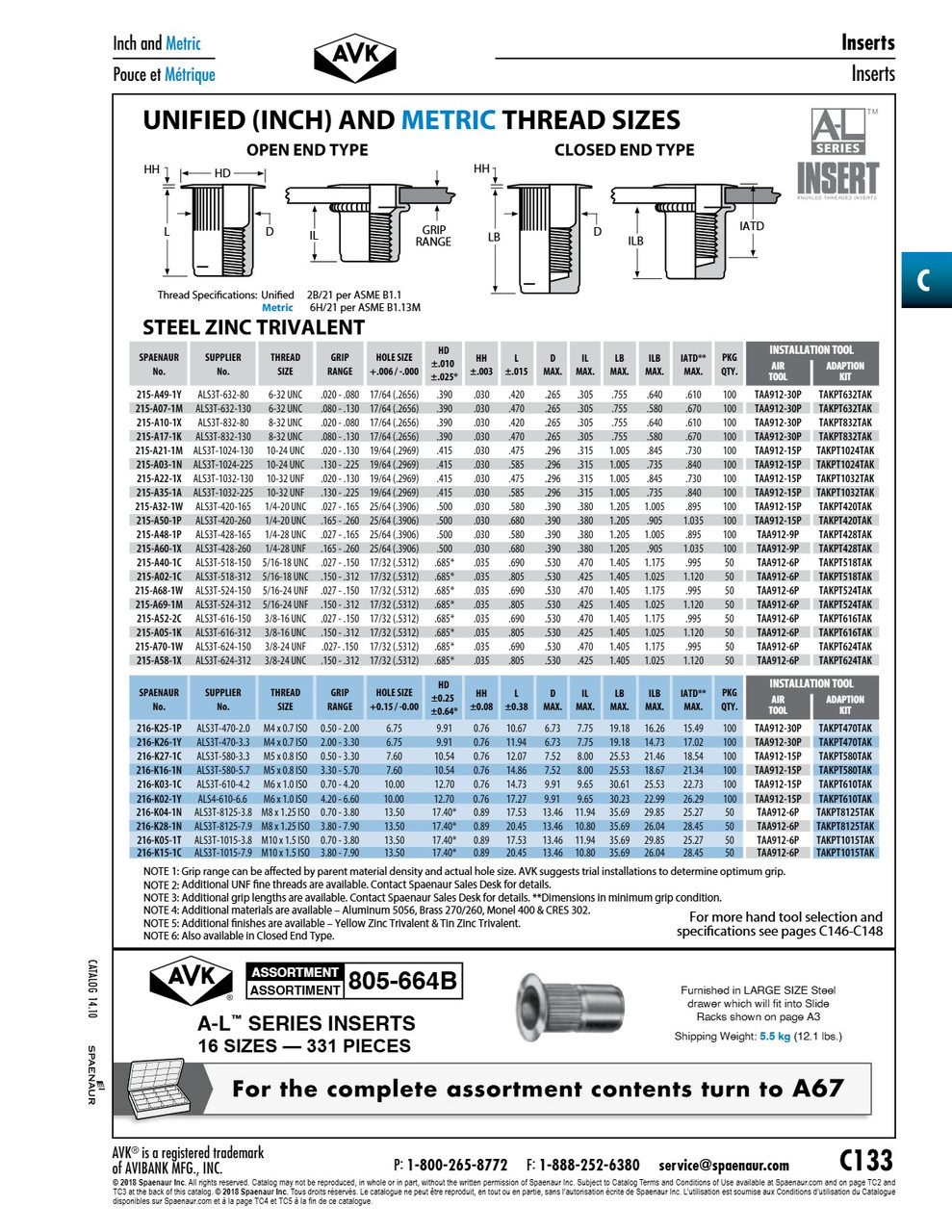 A-L Series Knurled Threaded Insert Standard Open End M10 X .70-3.8Mm Grip Steel Trivalent Zinc Plated   216-K05-1T
