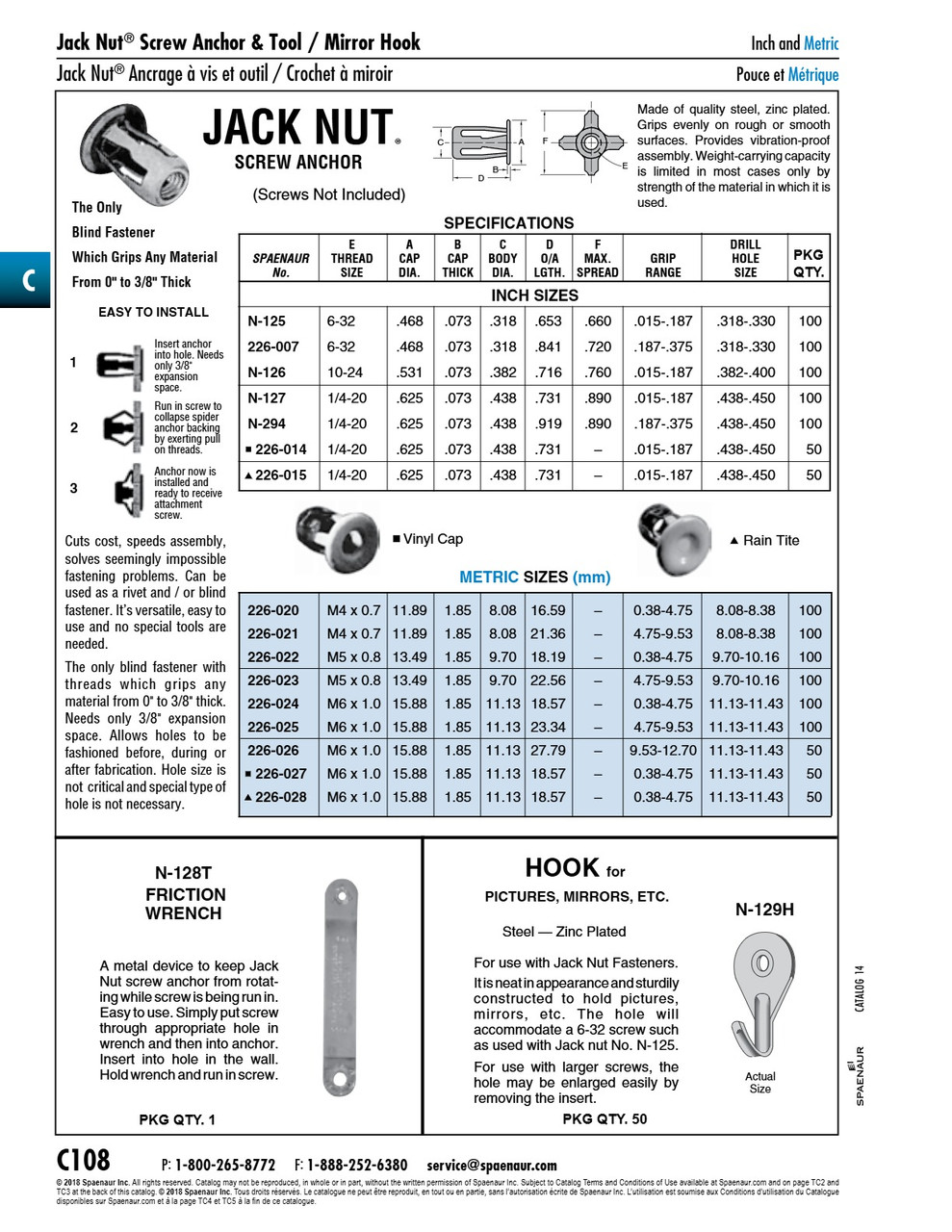 "Jacknut" Screw Anchor M6 X 0.38 - 4.75 Grip Range Steel Zinc Plated   226-024