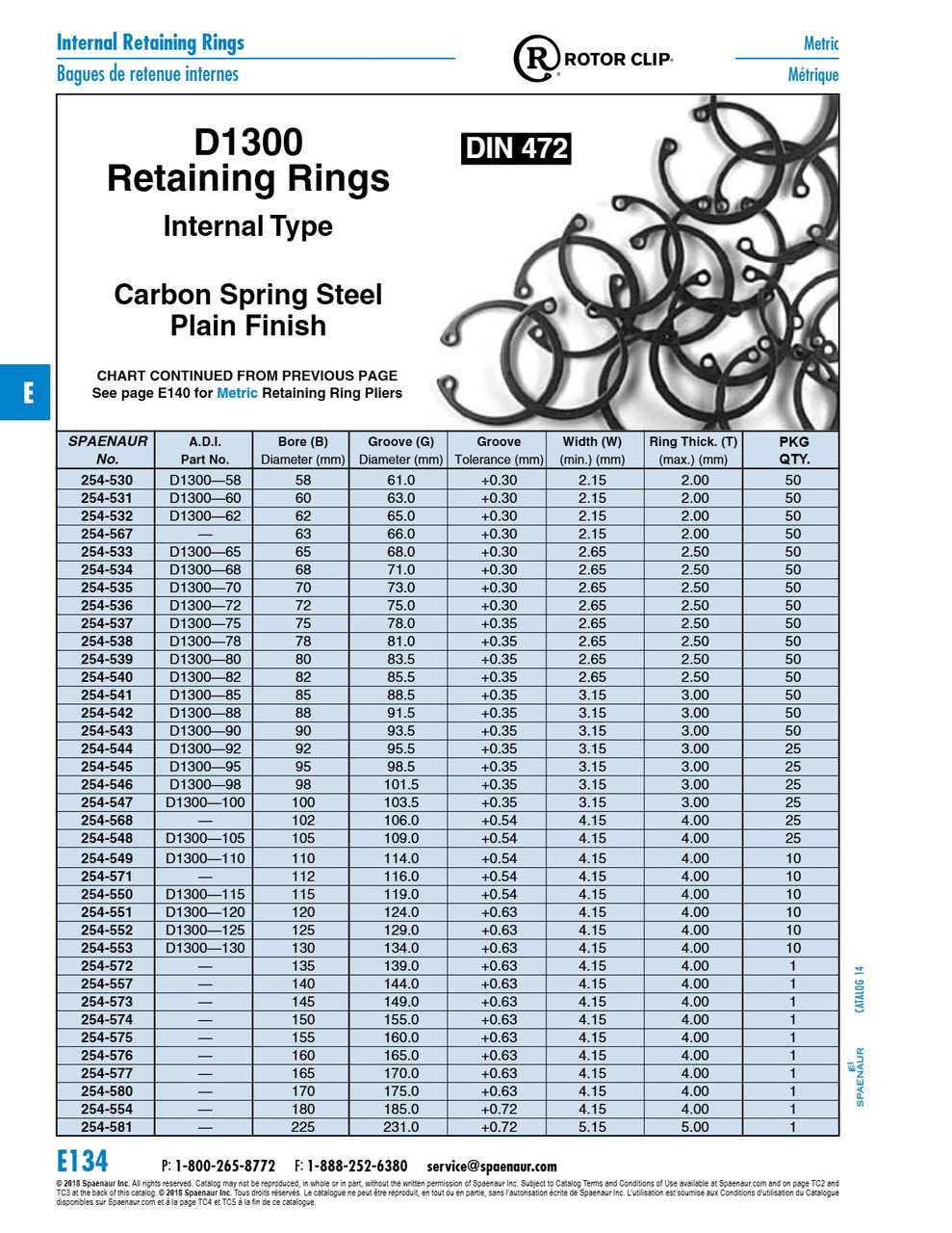 Retaining Ring-Internal Din 472 82Mm Bore Dia X 85.5Mm Groove Dia High Carbon Spring Steel Plain Din 472 82   254-540