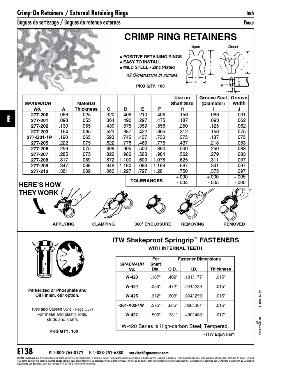 Springrip Retainer-Internal Tooth Shaft Dia .187" X .394" Od Hi-Carb Steel Phosphate   261-A03-1M