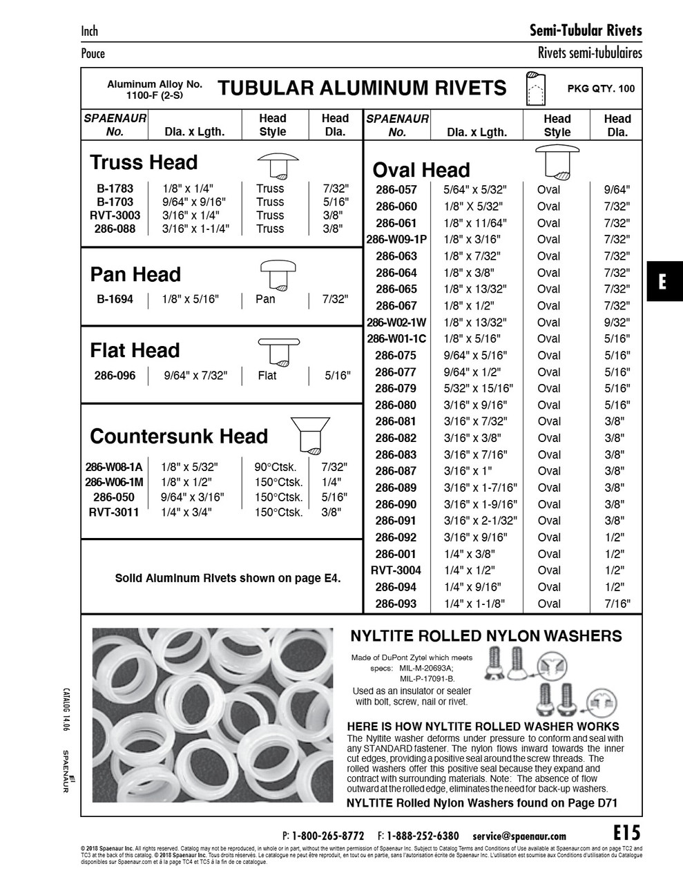 Semi-Tubular Rivet Oval Head 1/4" Dia X 3/8" Lgth Aluminum-1100F Ansi B18.7   286-001