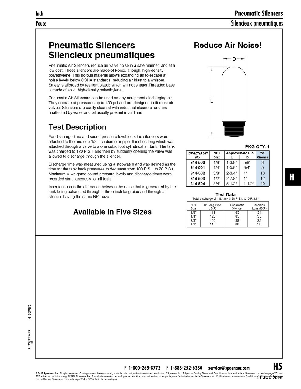 Pneumatic Silencers 1/8" Npt High Density Polyethylene Natural   314-500