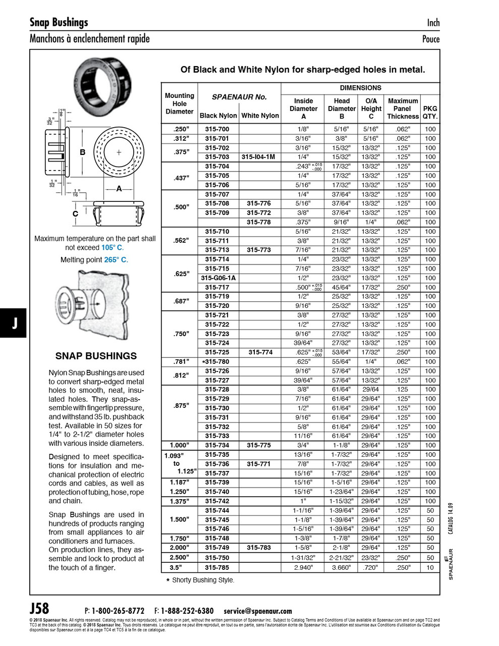 Snap-In Bushing .437" X 5/16" X 17/32" X 13/32" X .125" Nylon Black   315-706