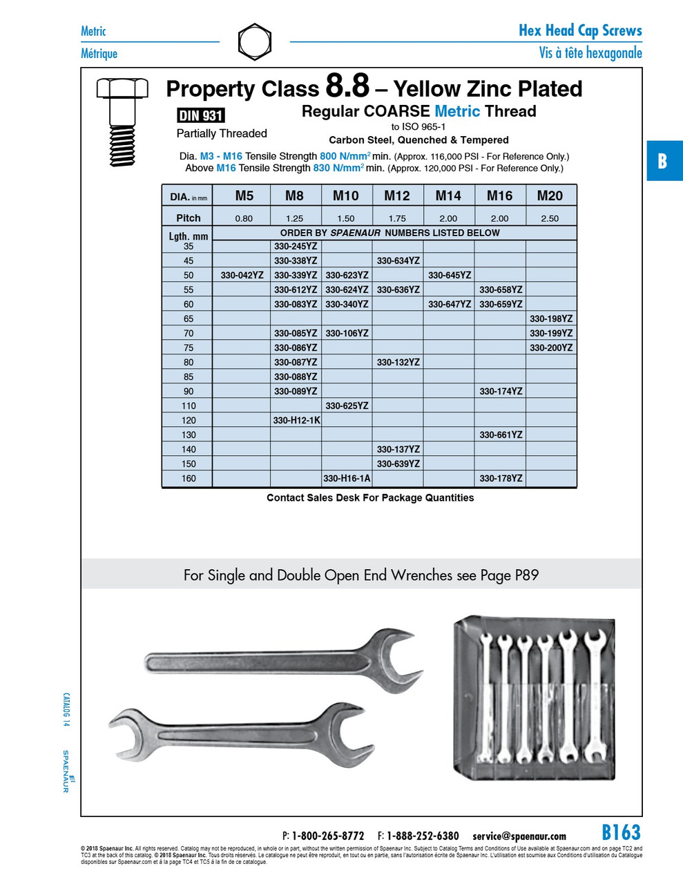 Hex Head Cap Screw Din 931 M8 X 1.25 X 55Mm Partial Thread Class 8.8 Steel Yellow Zinc Plated Din 931/8.8-Yz M8X55   330-612YZ